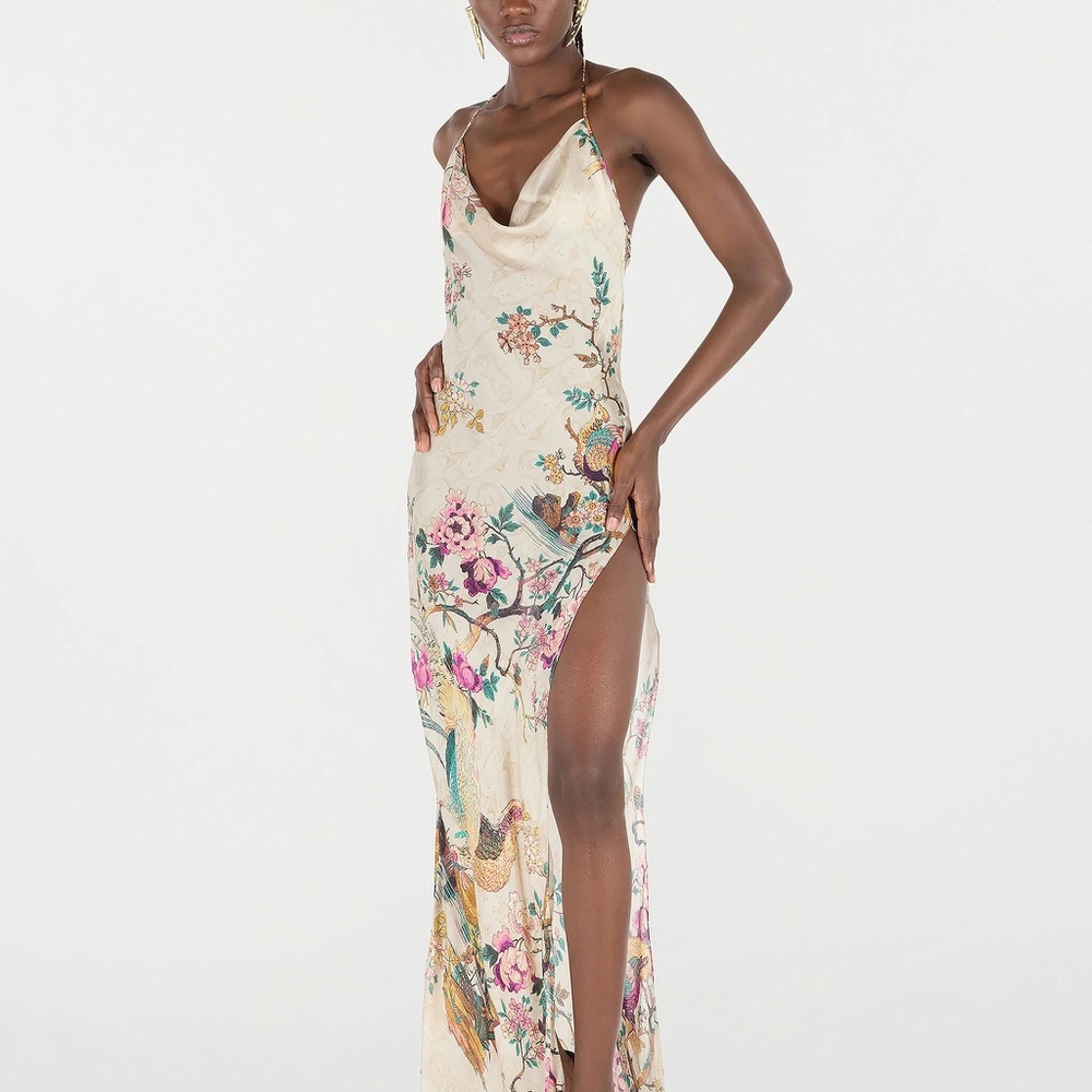Pure Silk Dress With Oriental Bird Print - Picture 6 of 10